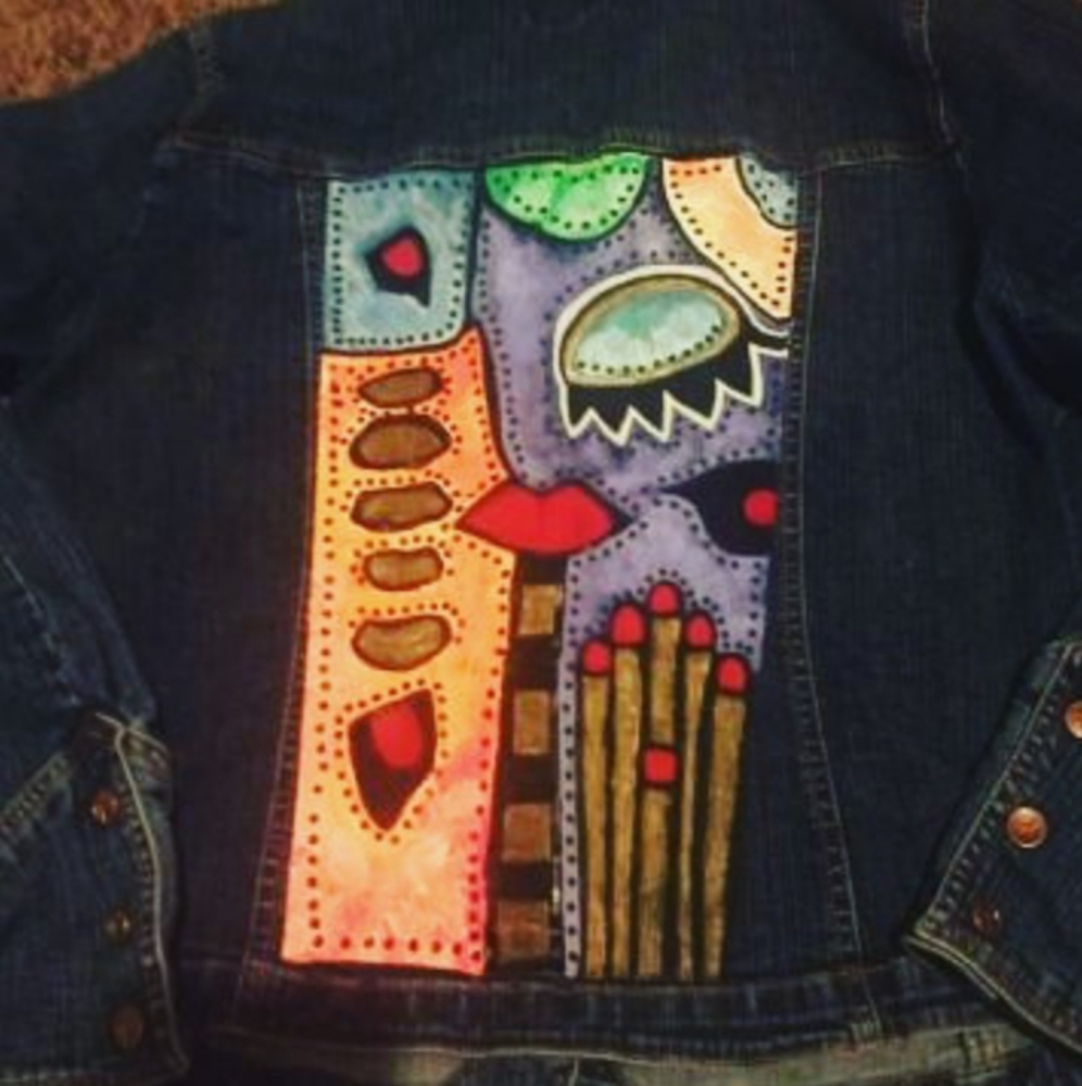 One of a kind hand painted denim jacket